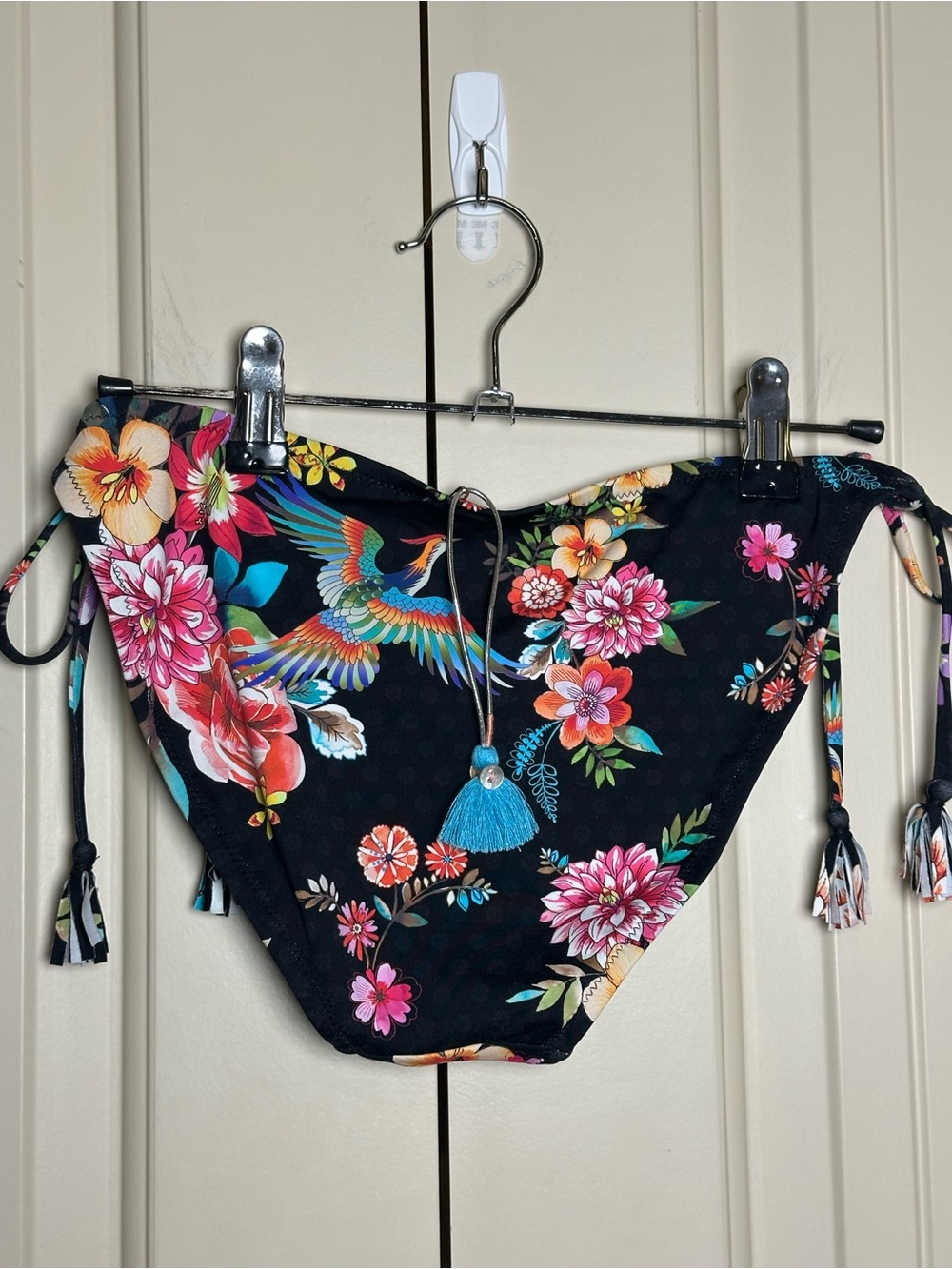 Johnny Was Peacock Low Rise Bikini Bottom Self Tie Sides Floral Print Size Small - Picture 5 of 11